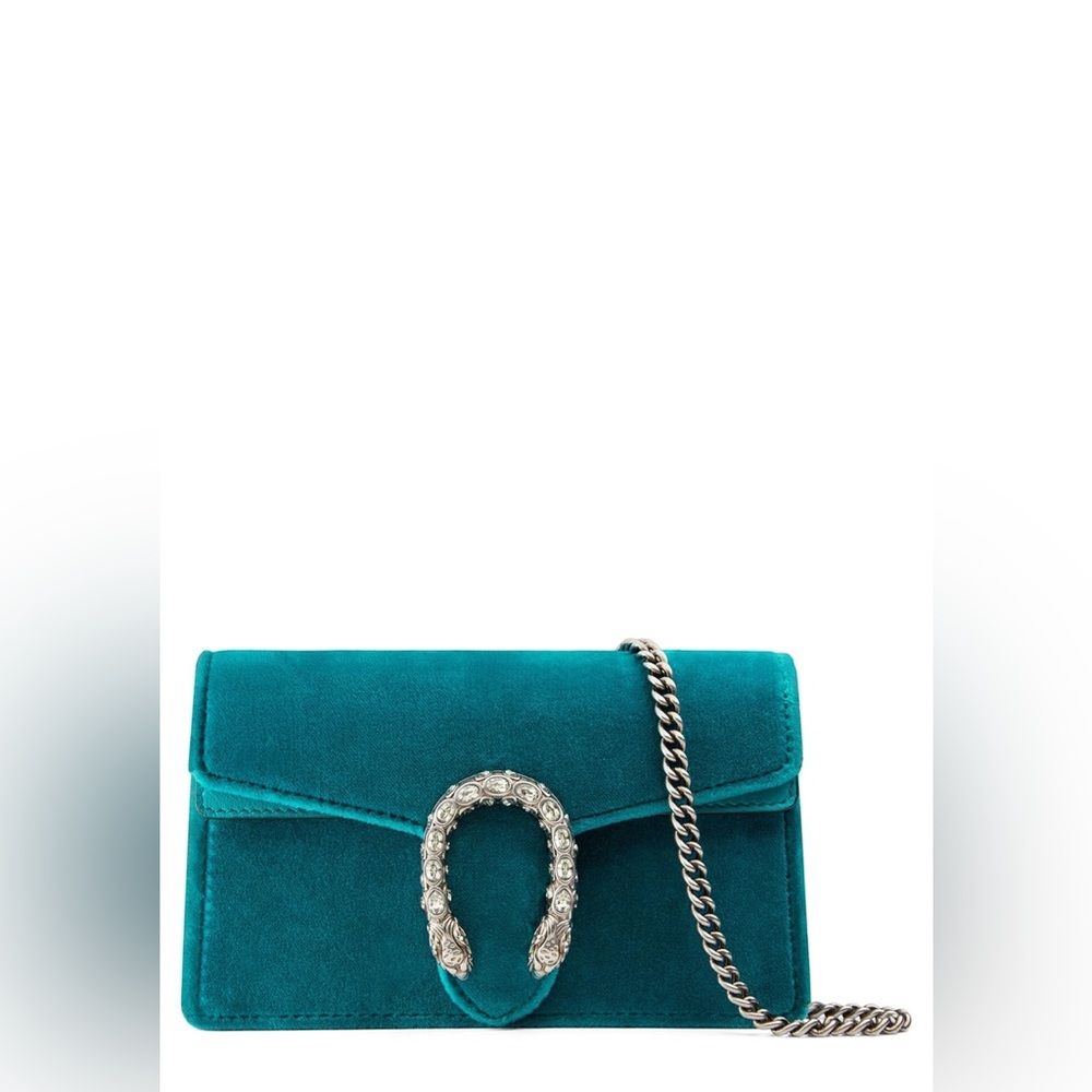NEW GUCCI Super Mini Crystal Dionysus Blue Velvet Shoulder Bag